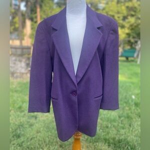 LL Bean Wool Cashmere Blend Purple Blazer Jacket made in USA size 14P
